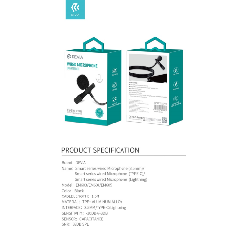 MICROFONO PER SMARTPHONE A FILO CON CONNETTORE JACK 3,5MM