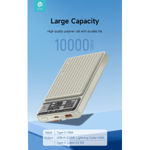 POWER BANK 10.000 MAH CON DUE CAVI 22,5W CARICA RAPIDA AVORIO