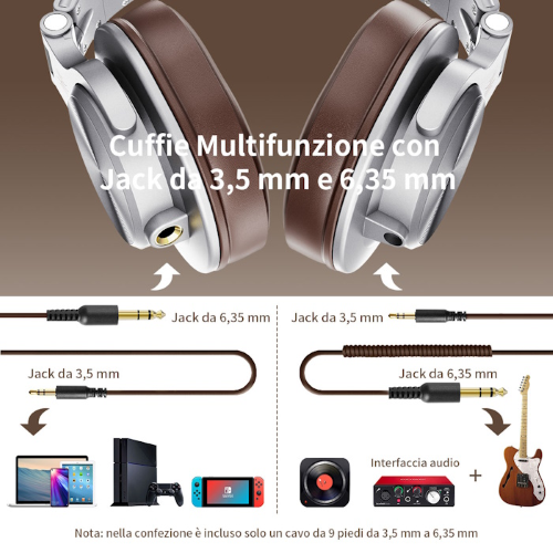 ONEODIO A71 HI-RES CUFFIE DJ CABLATE AUDIO STEREO SILVER/BROWN