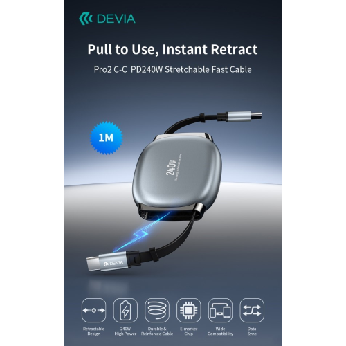 CAVO USB-C A USB-C PRO2 PD 240W ESTENSIBILE FAST CHARGE (1 MT)