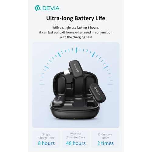 ULTRA2 DOPPIO MICROFONO WIRELESS CON RIDUZIONE RUMORE AI E CLIP MAGNETICA CONNESSIONE TIPO-C E LIGHTNING