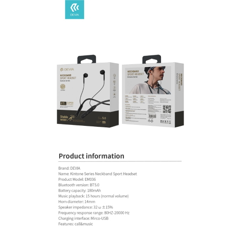 Auricolari bluetooth 5.0 Sport Kintone EM036 voce e musica