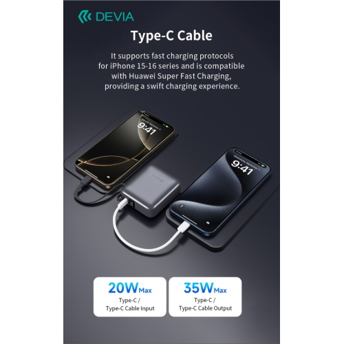 Power Bank Ultra1 carica rapida PD 35W 10.000 mAh con cavo Tipo-C