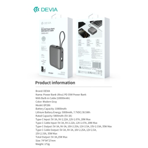 Power Bank Ultra1 carica rapida PD 35W 10.000 mAh con cavo Tipo-C