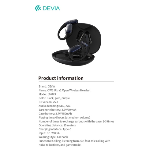 Auricolari EM043 wireless senza inserimento nell'orecchio OWS Ultra1 Oro