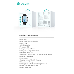 DEVIA SMART WATCH AMOLED PRO2 IP67 MODELLO ZL94 NERO